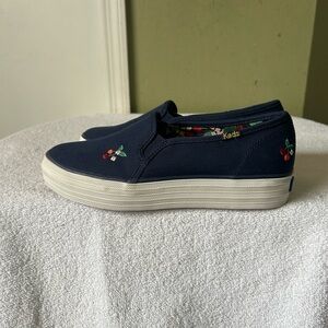 NWOB Keds x Rifle Paper Co Platform Slip-On Sneakers with Embroidered Cherry